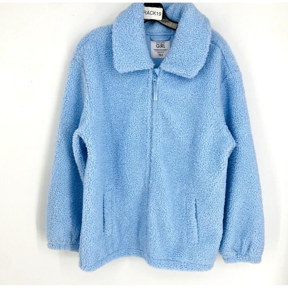 Athleta Girl XXL 16 Pastel Blue Sherpa Teddy Fleece Jacket Polyester